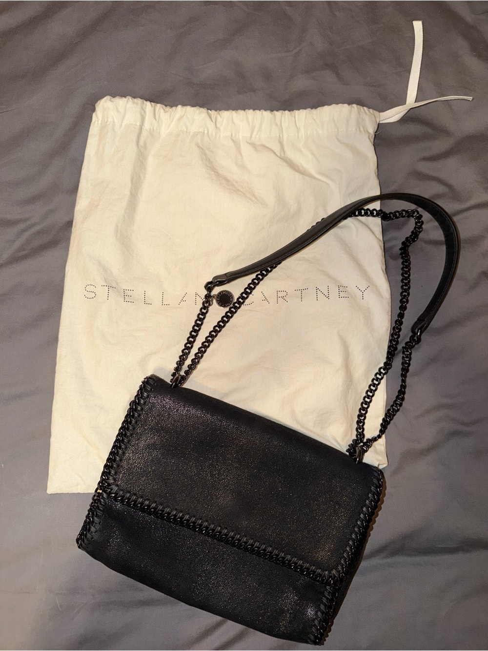 Stella McCartney Black Falabella Shoulder Bag with Chain Trim